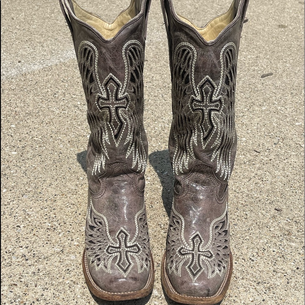 CORRAL BLACK SEQUIN WING & CROSS INLAY COWGIRL BOOTS - SQUARE TOE